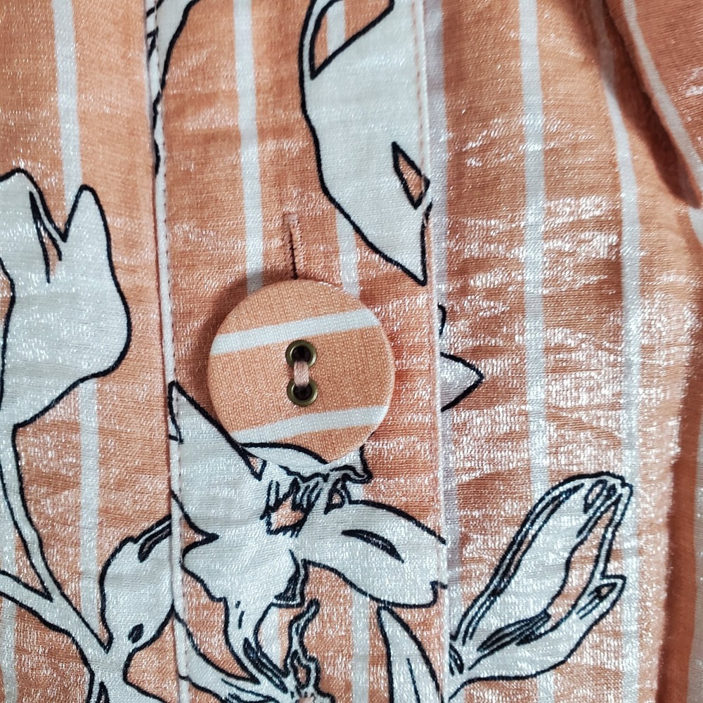 MULTIPLES Women's Blouse Peach Color 3/4 Sleeves  Turn-Up Cuff Button Front - Picture 9 of 16